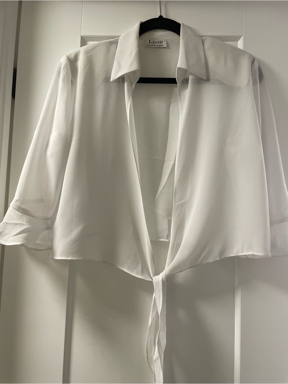 Laurel Brand White Tie-Front Cropped Blouse